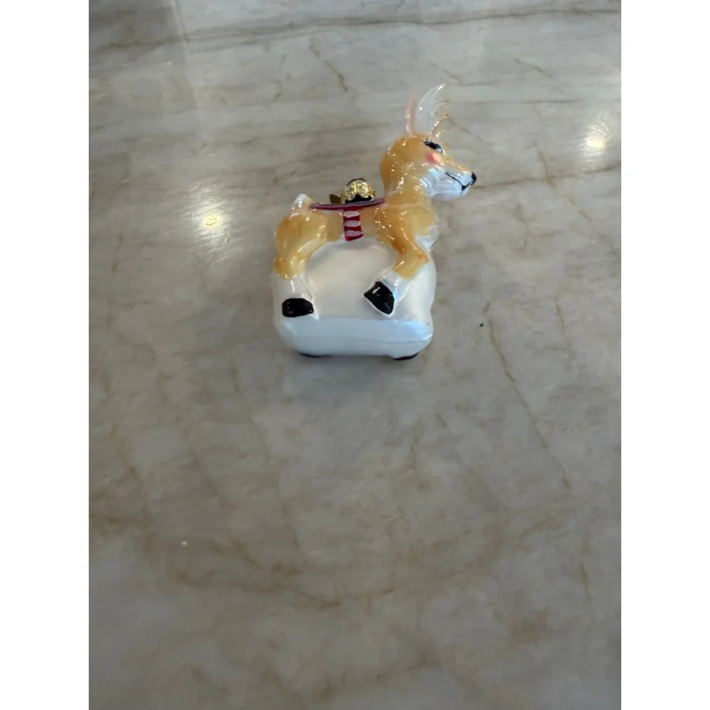 Gold and Green Reindeer glass Ornament One Size